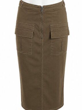 MEDIUM sage green skirt, front zip close, pockets & back split. Summer skirt y2k
